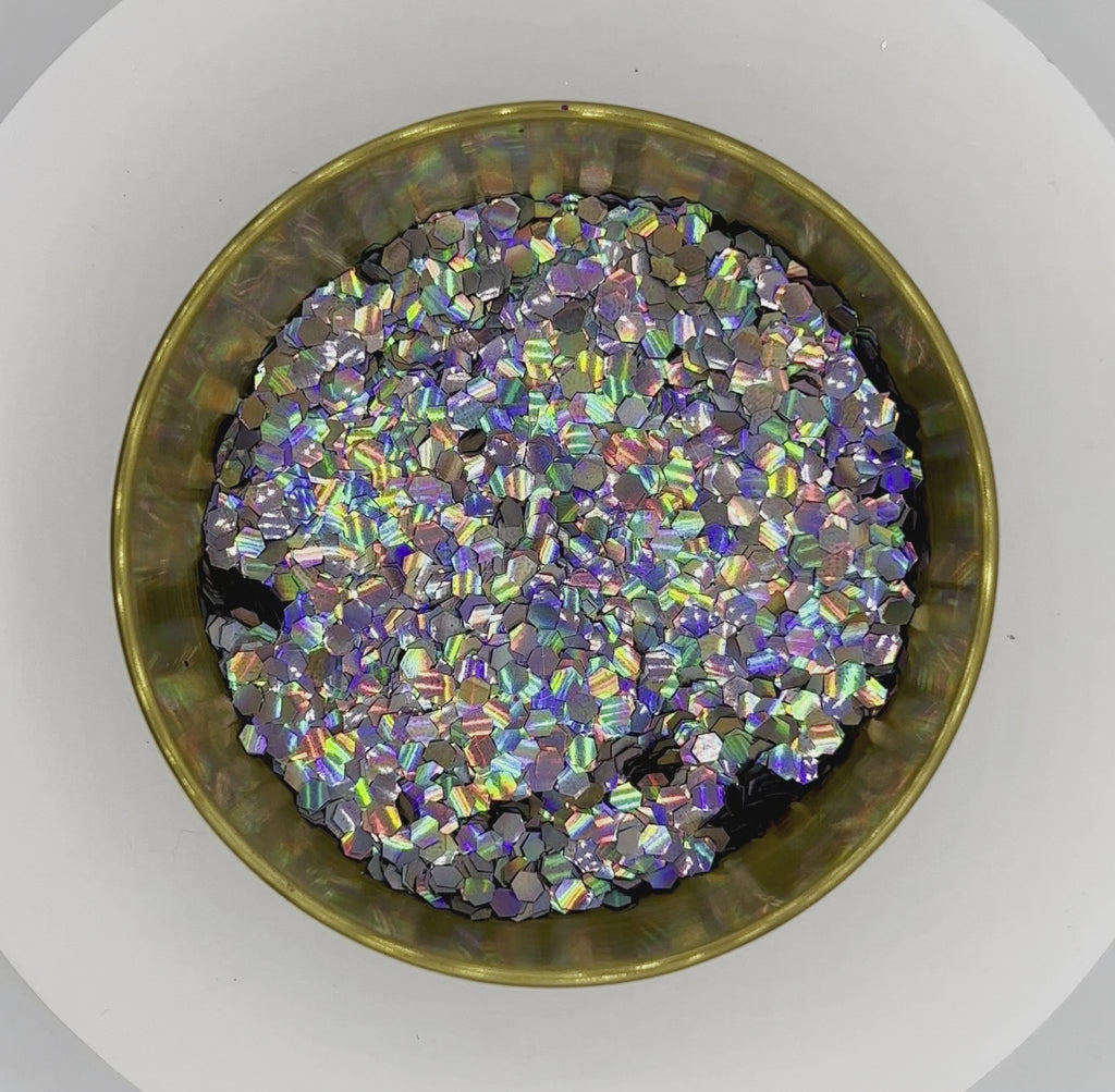 Full Metal Holographic Gunmetal Grey Super Chunky Biodegradable Glitter
